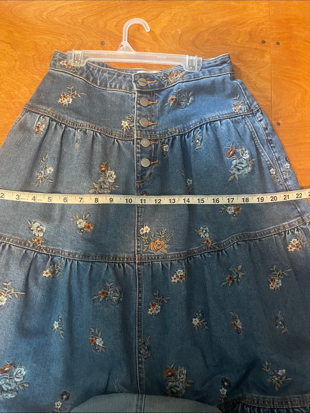 DRIFTWOOD Blue Embroidered Tiered Denim Maxi Skirt - Picture 8 of 10
